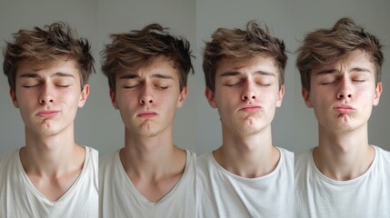 Canvas Print - A series of four images capturing a young man with his eyes closed. Suitable for various concepts and designs