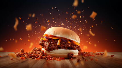 Wall Mural - Sloppy joe burger 3d Advertisement Banner  Generative AI.