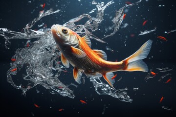 Wall Mural - Goldfish splashing in the water Generative AI