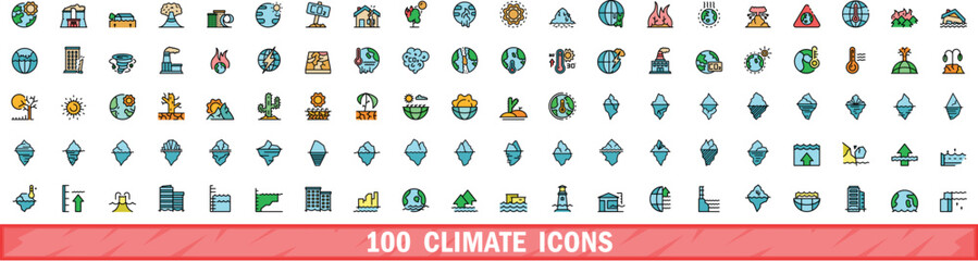 Canvas Print - 100 climate icons set. Color line set of climate vector icons thin line color flat on white