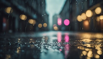 rainy day in the city, rainy day scene, empty street, rain drops on the ground