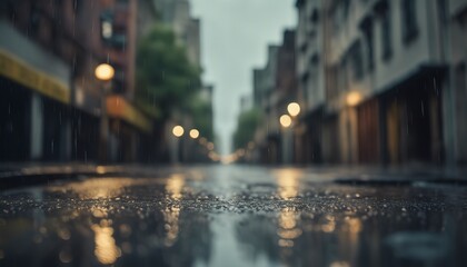 rainy day in the city, rainy day scene, empty street, rain drops on the ground