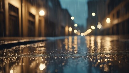 rainy day in the city, rainy day scene, empty street, rain drops on the ground