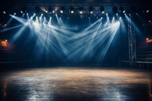 Modern Dance Stage Lighting Show With Spotlight On Empty Stage In Cool Blue And Green Hues