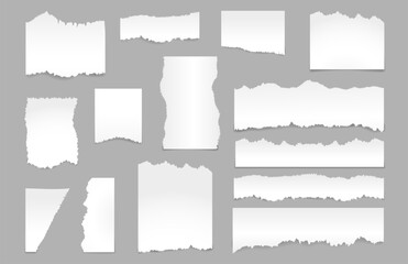 Fototapete - Realistic torn paper pieces with ripped up effect texture. Vector isolated empty blank sheets with tearing on sides, corners and ragged edges. Page from notebook or office school stationery