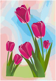 Fototapeta  - composition with spring, colorful tulips