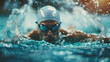 © marimalina - Swimmer in a competitive race glides through clear water, showcasing skill and determination during sunset hours at a local swimming pool