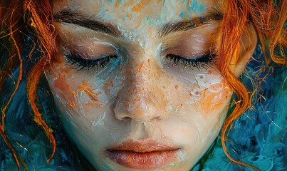 Wall Mural - Conceptual abstract painting of a beautiful girl. Conceptual abstract close-up oil pastel painting