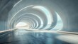 Futuristic 3D rendering of architectural tunnel on highway with empty asphalt road, digital art
