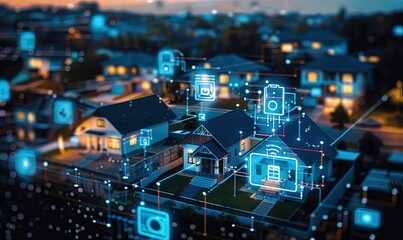 Internet of Things and Communication Technology Concept - Modern graphic interface showing smart information and digital lifestyle in application software for home and business use.
