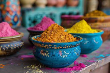 Organic Gulal colors in bowl for Holi festival