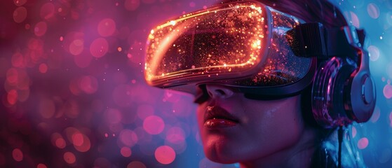 Aufkleber - The concept of metaverse and blockchain technology. Person with an experience of the virtual world via a smart phone. Conceptual shot in a futuristic tone.