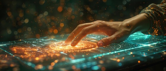 Leinwandbilder - Digital transformation conceptual for next generation technology era, hand touching metaverse universe.