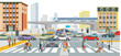 Stadtsilhouette einer Stadt mit Verkehr  illustration