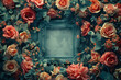 Elegant Roses and Florals Frame on Antique Blue.
