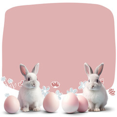 Wall Mural - Easter banner, Bunny sitting near eggs and flowers, Transparent background