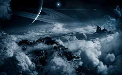 Poster - science fiction scene. 3d illustration