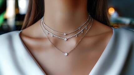 Sticker - beauty, people and jewelry concept - beautiful young woman wearing shiny diamond pendant