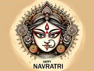 Sticker - Sketchye illustration for chaitra navratri with stylized face of goddess durga.