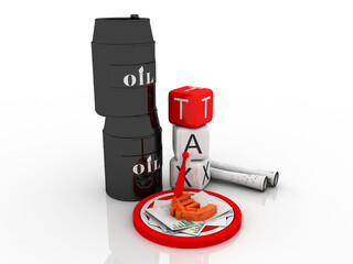 Poster - 3d illustration Oil price, Oil Industry concept with Barrel and euro TAX concept