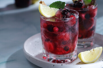 Poster - Cold refreshing drink with fresh berry and ice