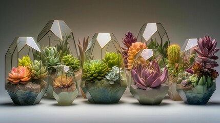 Poster - Soft Geometry: Succulents in Terrariums, generative ai