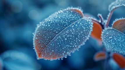 Poster - Frozen Beauty: Macro Frost on Leaf, generative ai