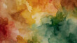 An abstract watercolor background in warm tones of gold, red, and green, inspired by the beauty of autumn and crafted in a traditional Japanese style.