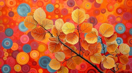 Sticker - Vibrant Aspen Leaves on Bold Patterned Background, generative ai