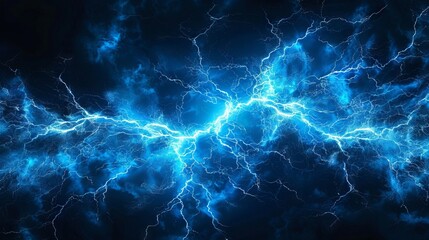 Sticker - Blue lightning on dark background. 3d design.