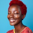 A captivating portrait capturing the youthful beauty of a 20-year-old African model with stunning red hair. The soft backdrop, luminous filter effect, and cinematic clarity enhance the image's allure