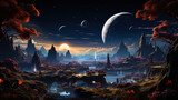 Fototapeta Uliczki - A planet with space gardens and exotic animals, like a utopia in cosmic re