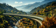 A stunning bridge crowning the green peaks of the mountains, like a stained glass window in the