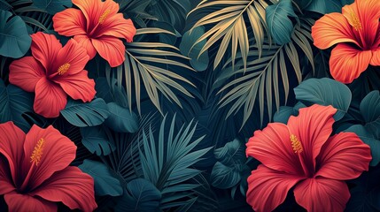 Sticker - Exotic Floral Poster with Bold Outlines, generative ai