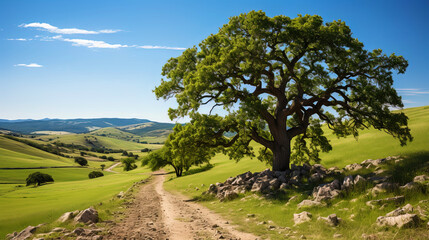 Wall Mural - Majestic oak, with heavy cones on the branches, like a treasury of n