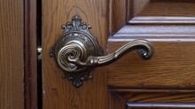 Wooden Door Handle In The Form Of A Spiral, Close-up