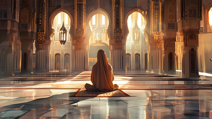 Wall Mural - Inside a Serene Mosque – A Muslim Praying, 