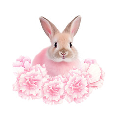 Wall Mural - pink bunny and spring flowers on a transparent background