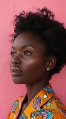 Wall Mural - Confident African woman against pink backdrop