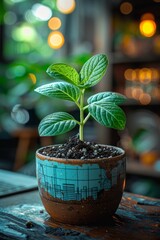 Poster - In spring, gardening thrives with lush greenery as seedlings grow in pots, fostering sustainable cultivation.