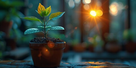 Poster - In the spring, gardening thrives as small saplings grow in pots, embracing nature's green vitality.