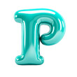 turquoise color metallic P alphabet balloon Realistic 3D on white background. Generative ai