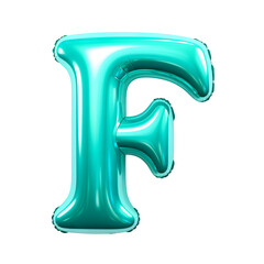 turquoise color metallic F alphabet balloon Realistic 3D on white background. Generative ai