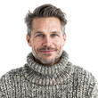Portrait of a smiling middle aged scandinavian man wearing a grey sweater