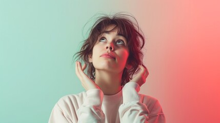 Wall Mural - Shocked Young Woman with Tousled Hair