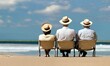 Trois retraités se reposant à la plage