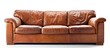 Cozy leather sofa with three seats on a white background