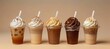 Isolated food photography of refreshing iced coffee served in plastic cups with straws
