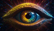 © A_A88 - A human eye in bright colors surrounded by a dark astral background emitting bright neon colors