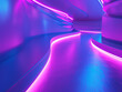 3d render. Abstract background of blue punk neon stripes and ribbons ascending. Modern wallpaper AI-generated Image